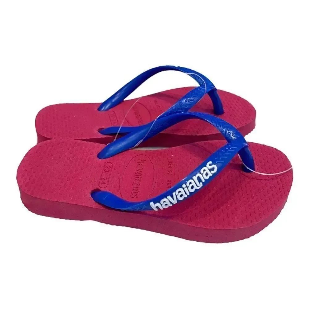 New with Tag Havaianas Electric Pink Blue Slim Flip Flop Kids Sandals